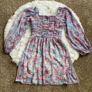 Crystal Doll Multicolor Lace Mini Dress Womens Size XS Elastic Stretchy